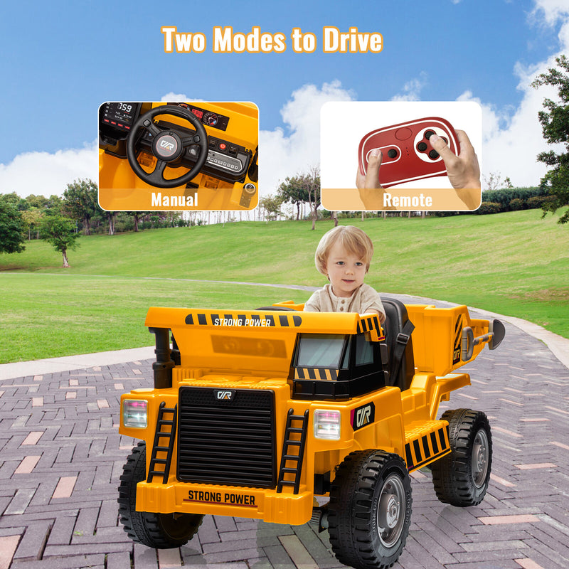 Kids Ride-On Yellow Dump Truck with Remote Control and Extra Shovel Magic Cars 5