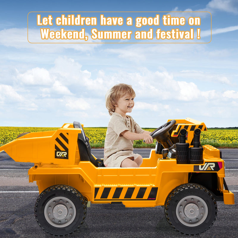 Kids Ride-On Yellow Dump Truck with Remote Control and Extra Shovel Magic Cars 6