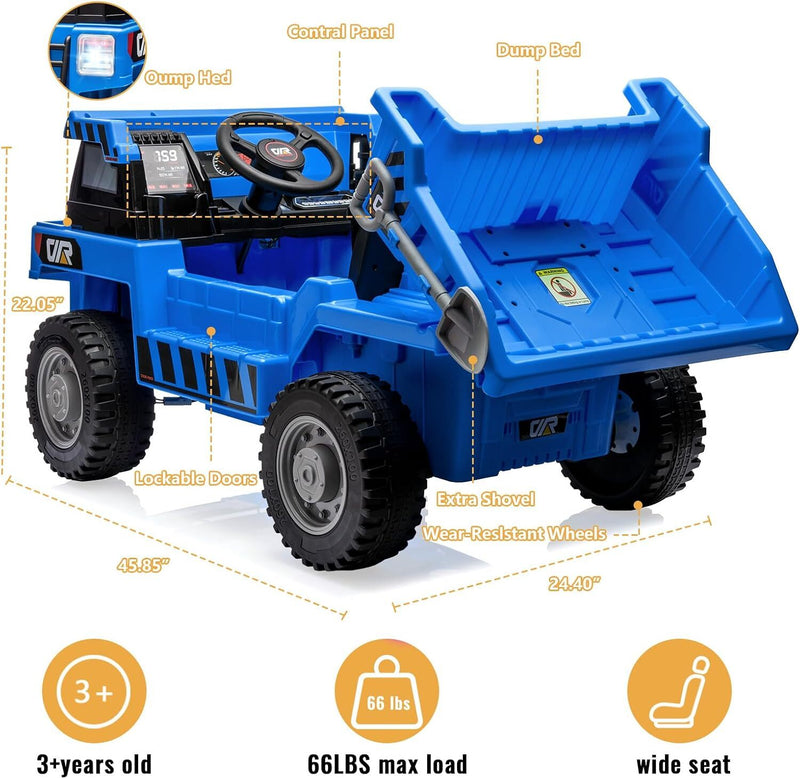 Kids Blue Ride-On Dump Truck with Remote Control and Extra Shovel Magic Cars 1