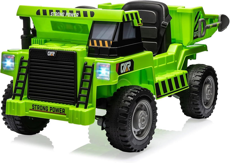 Green Ride-On Dump Truck with Remote Control and Extra Shovel for Kids Magic Cars 0