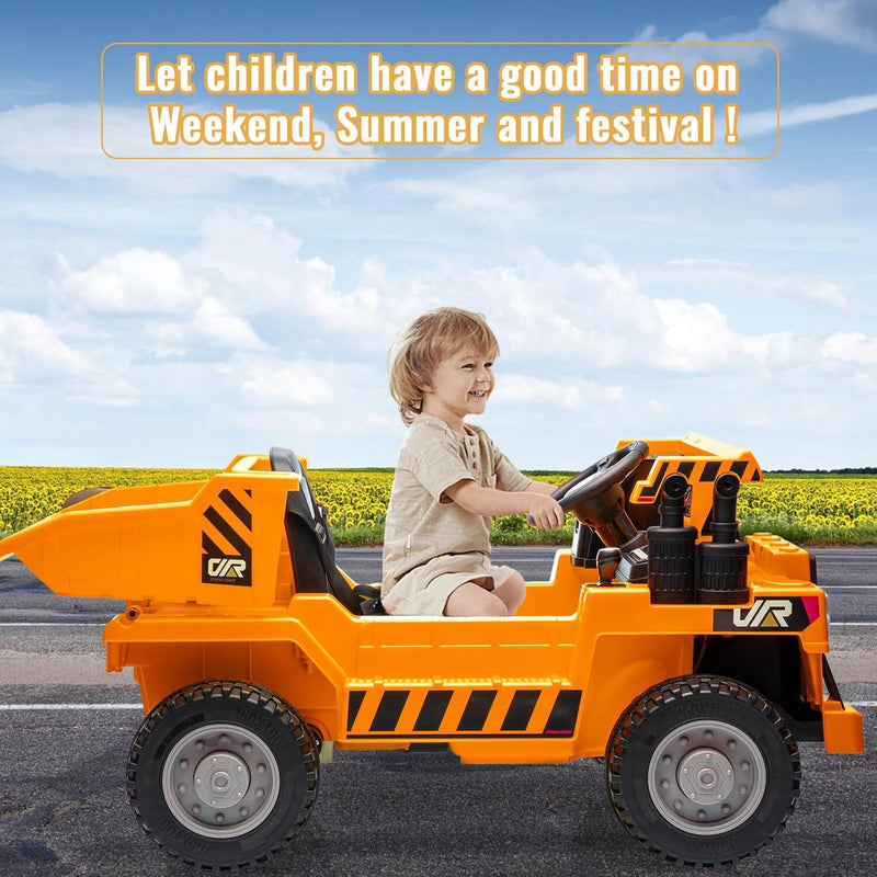 Orange Ride-On Dump Truck with Remote Control and Extra Shovel for Kids Magic Cars 6