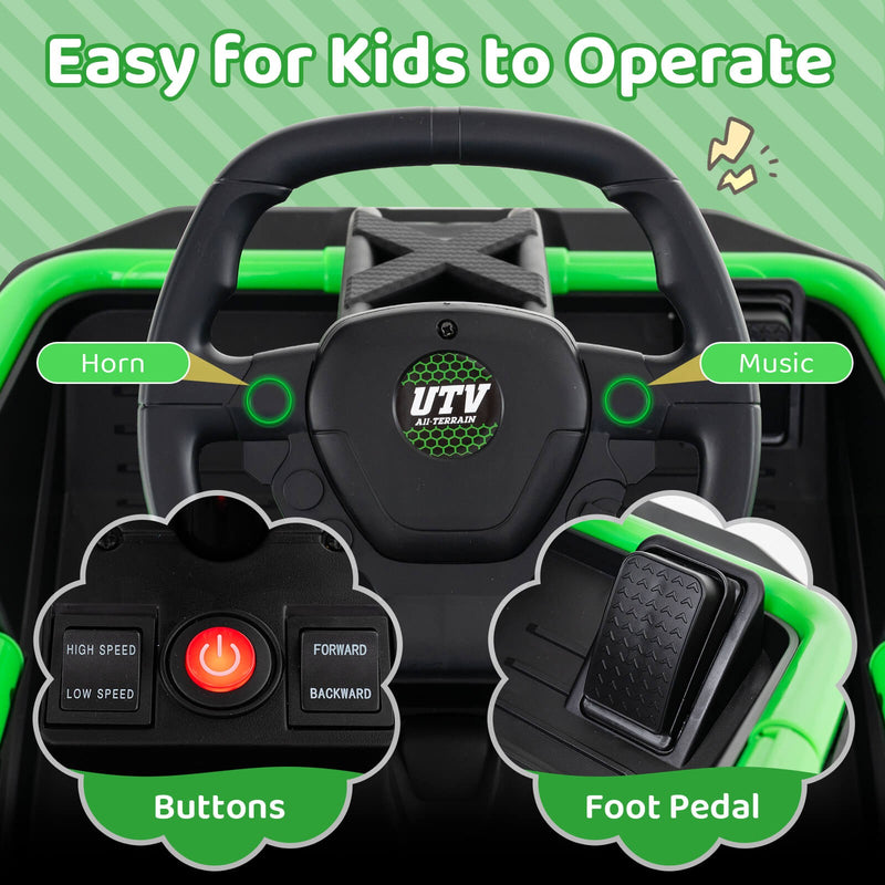12V Battery-Powered Electric UTV Ride-On Car for Big Kids with Remote Control Green Magic Cars 5
