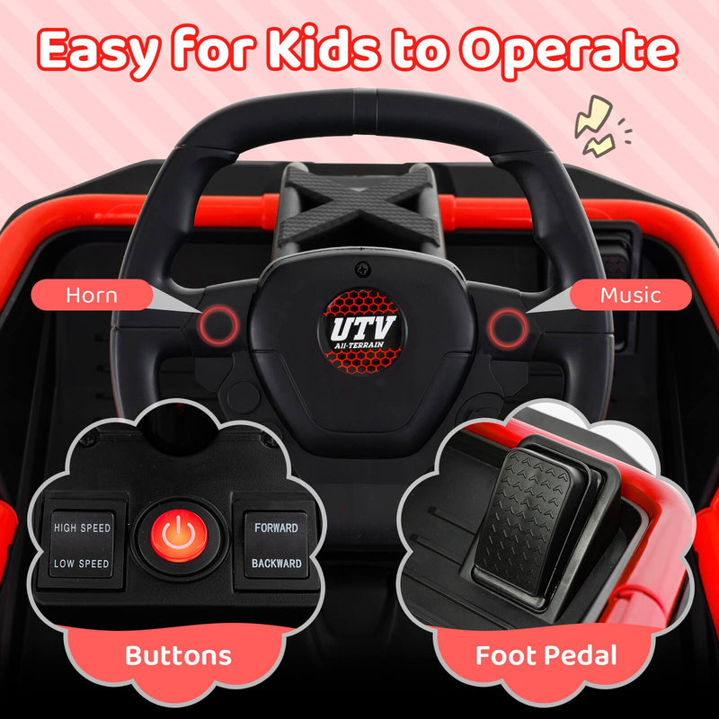 12V Battery-Powered Electric Ride-On UTV for Big Kids with Remote Control Red Magic Cars 7