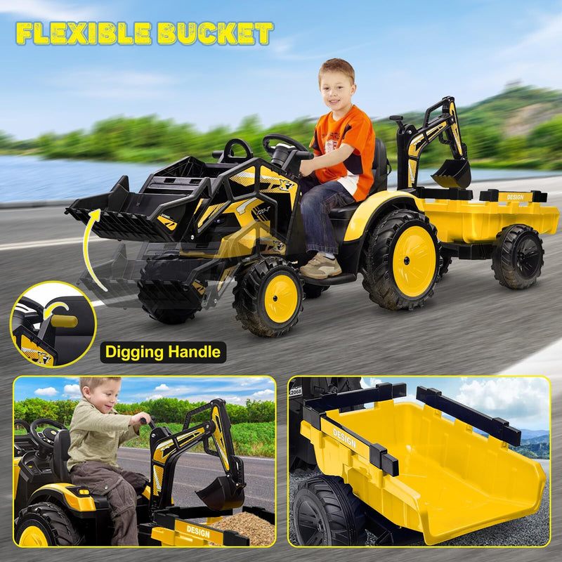 Electric Ride-On Excavator and Bulldozer Vehicle with Trailer for Kids Magic Cars 11