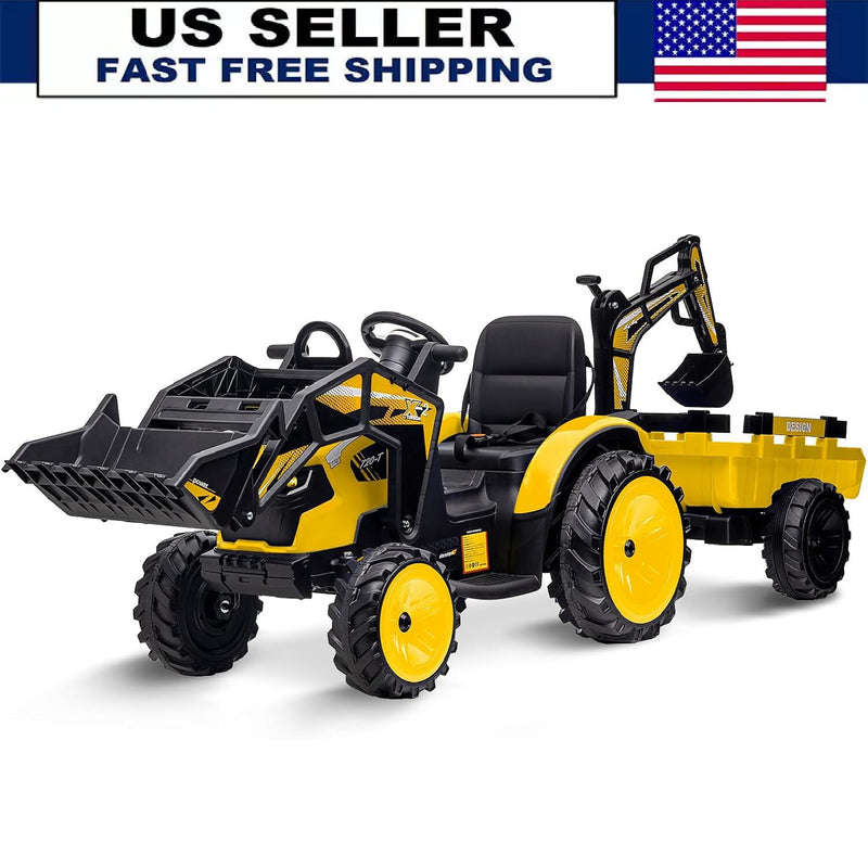 Electric Ride-On Excavator and Bulldozer Vehicle with Trailer for Kids Magic Cars 13