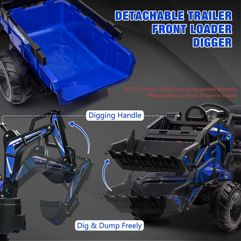 Electric Ride-On Excavator and Bulldozer Vehicle with Trailer for Kids Magic Cars 14