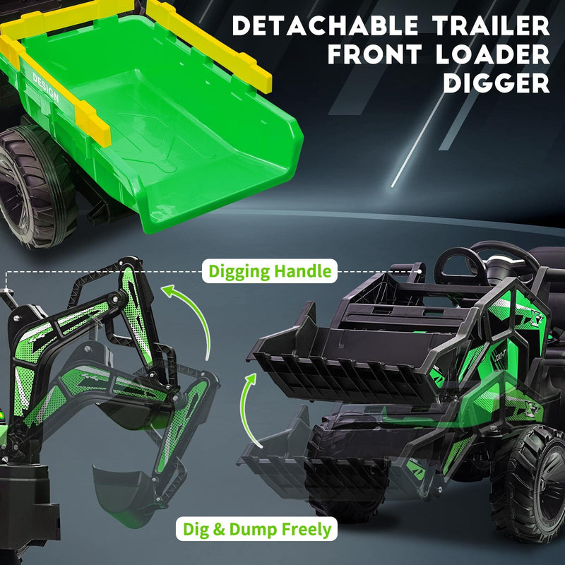 Electric Ride-On Excavator and Bulldozer Vehicle with Trailer for Kids Magic Cars 21