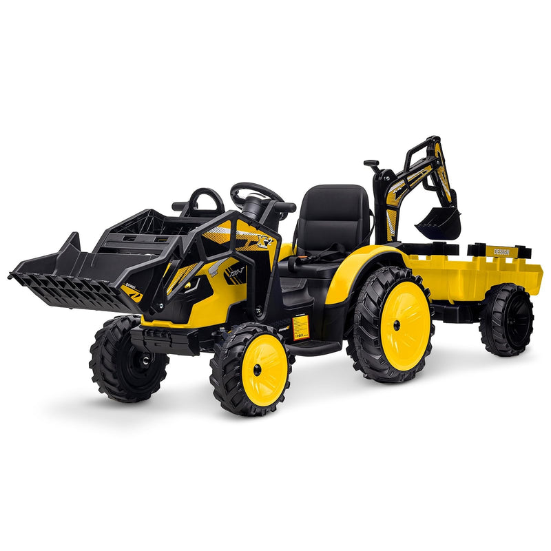 Electric Ride-On Excavator and Bulldozer Vehicle with Trailer for Kids Magic Cars 22
