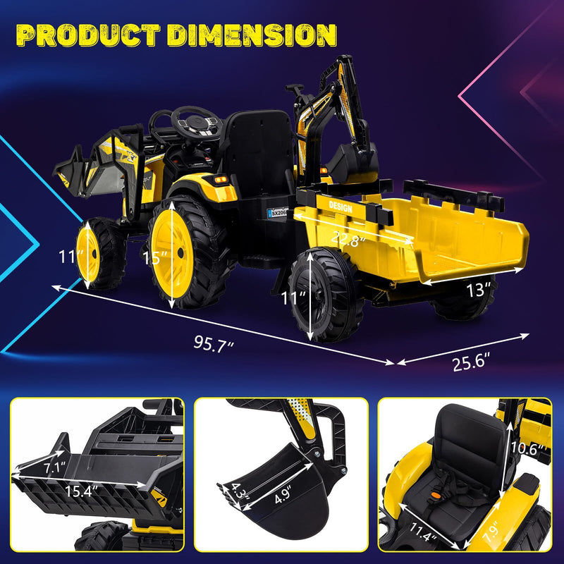 Electric Ride-On Excavator and Bulldozer Vehicle with Trailer for Kids Magic Cars 23