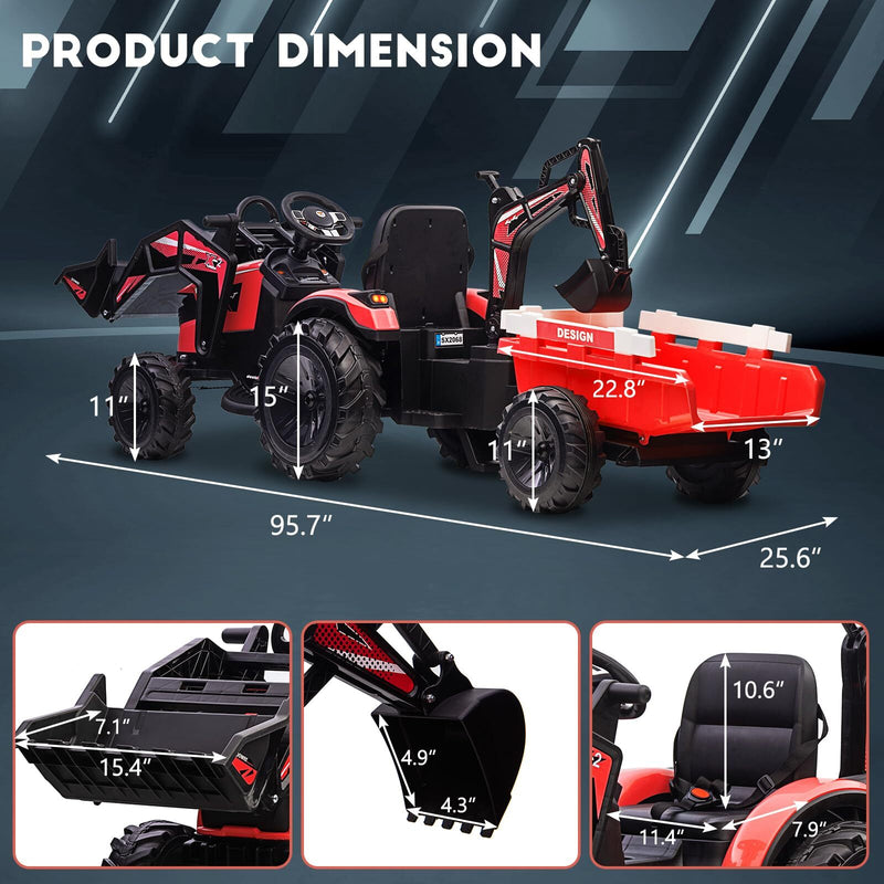 Electric Ride-On Excavator and Bulldozer Vehicle with Trailer for Kids Magic Cars 2