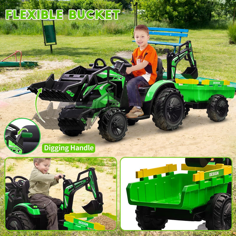 Electric Ride-On Excavator and Bulldozer Vehicle with Trailer for Kids Magic Cars 6