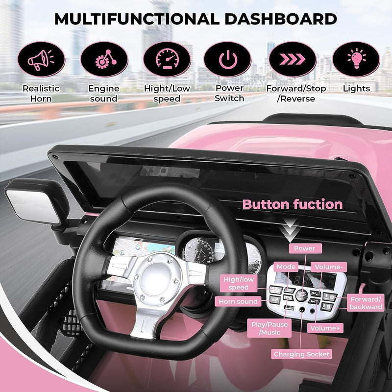 12V Kids Electric Ride-On Jeep Car with Remote Control, 3 Speeds, LED Lights, MP3, and USB Music Player Magic Cars 10
