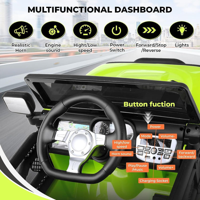 12V Kids Electric Ride-On Jeep Car with Remote Control, 3 Speeds, LED Lights, MP3, and USB Music Player Magic Cars 11
