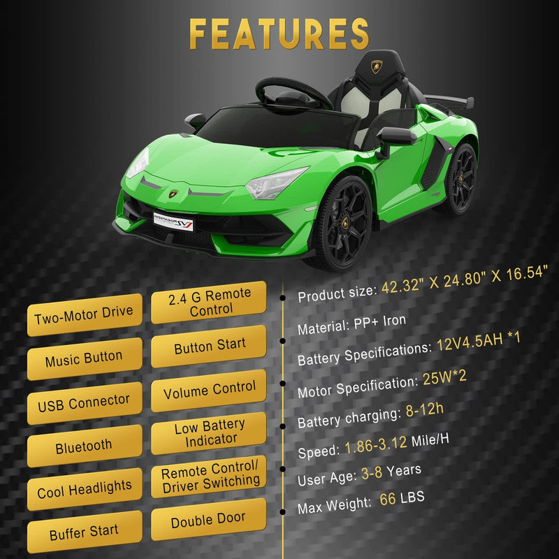 12V Licensed Lamborghini Electric Ride-On Car for Kids with LED Headlights and Remote Control Magic Cars 19