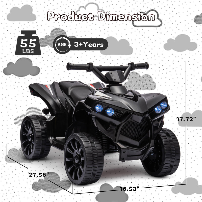 Kids Electric Ride-On ATV with Music and LED Lights, 55lbs Capacity, Black Magic Cars 2