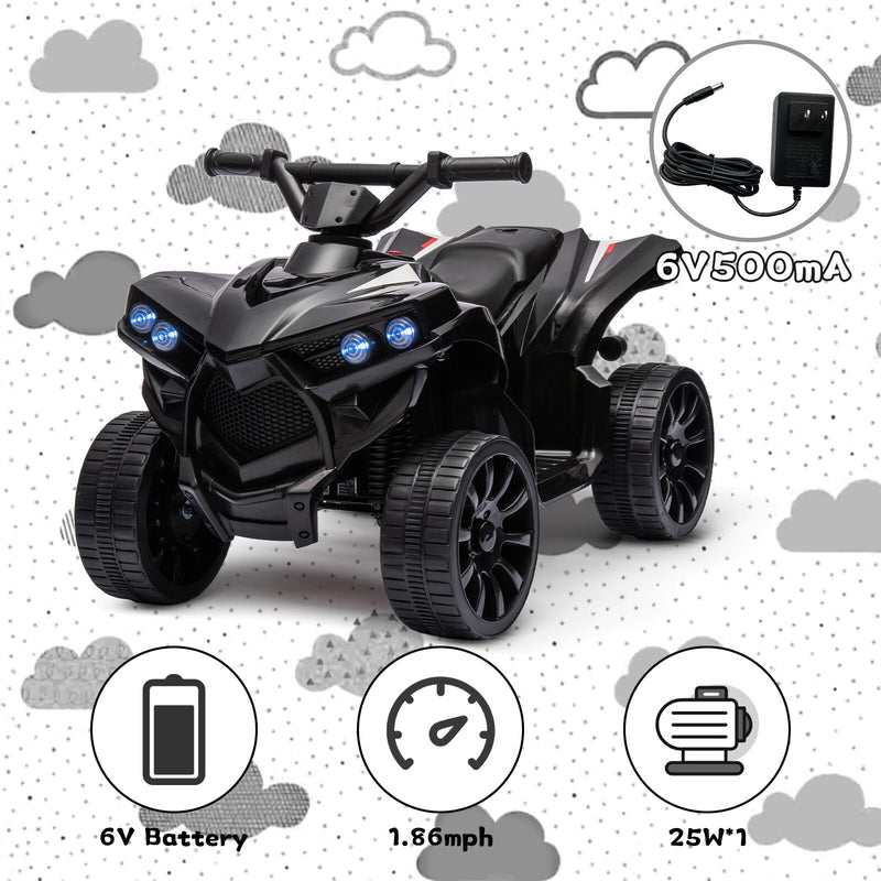 Kids Electric Ride-On ATV with Music and LED Lights, Black, 55lbs Capacity Magic Cars 4