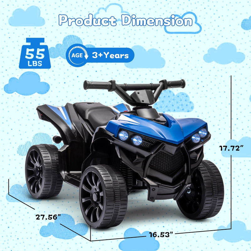 Kids Electric Ride-On ATV with Music and LED Lights, Blue, 55 lbs Capacity Magic Cars 4