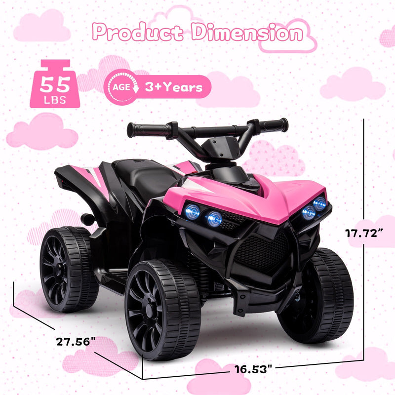 Kids Electric Ride-On ATV with Music and LED Lights, Pink, 55lbs Capacity Magic Cars 4