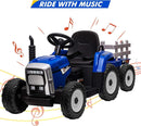 Kids Blue Ride-On Tractor with Trailer, Remote Control, and Headlights Magic Cars 3