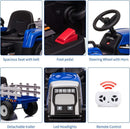 Kids Blue Ride-On Tractor with Trailer, Remote Control, and Headlights Magic Cars 4