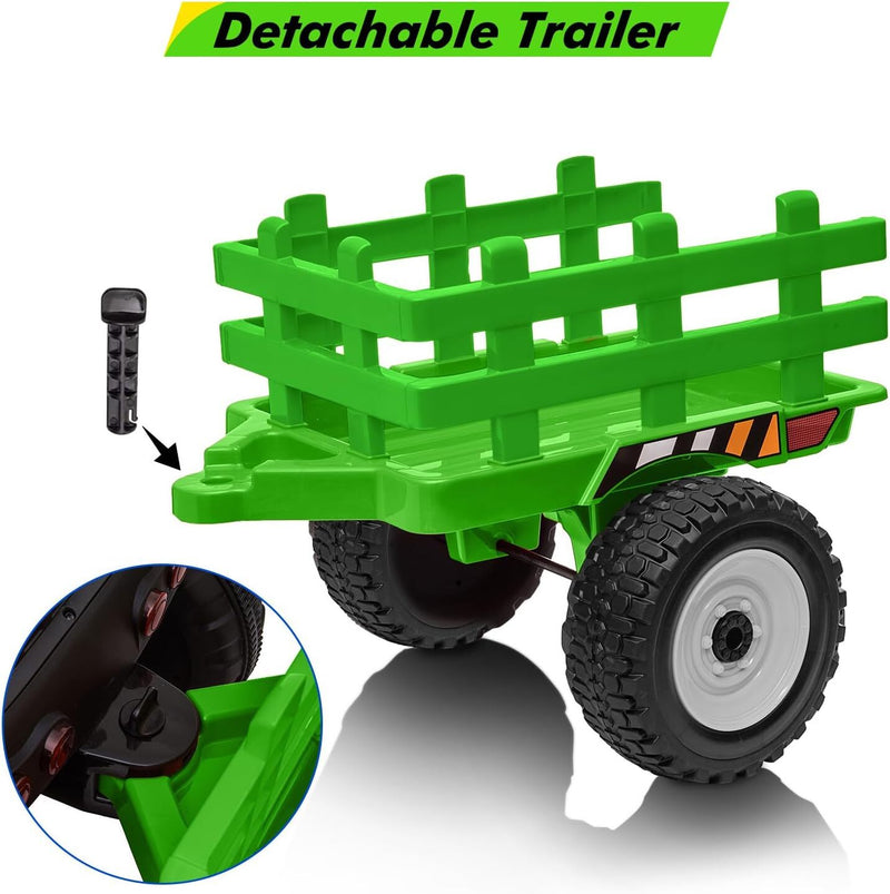 Kids Green Ride-On Tractor with Trailer, Remote Control, and Headlights Magic Cars 4