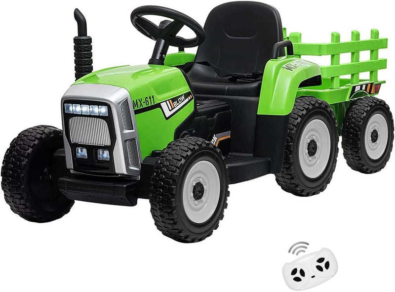 Kids Green Ride-On Tractor with Trailer, Remote Control, and Headlights Magic Cars Variant 0