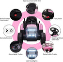 Kids Pink Ride-On Tractor Car with Trailer, Remote Control, and Headlights Magic Cars 3