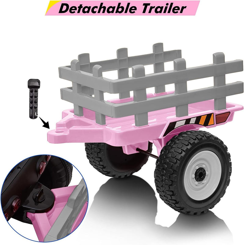 Kids Pink Ride-On Tractor Car with Trailer, Remote Control, and Headlights Magic Cars 4