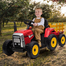 Kids Red Ride-On Tractor with Trailer, Remote Control, and Headlights Magic Cars 2