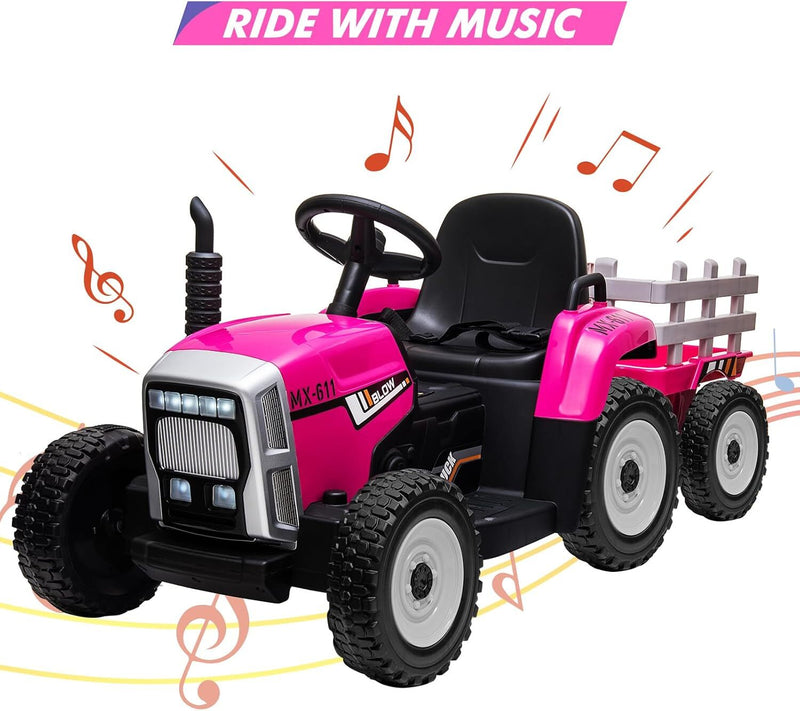 Kids Ride-On Tractor with Trailer, Remote Control, and Headlights – Rose Magic Cars 3