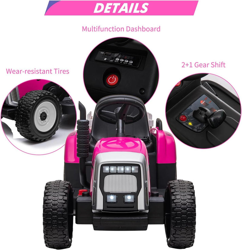 Kids Ride-On Tractor with Trailer, Remote Control, and Headlights – Rose Magic Cars 5