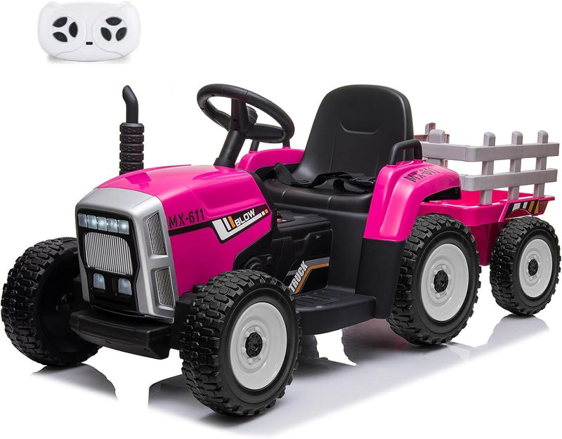 Kids Ride-On Tractor with Trailer, Remote Control, and Headlights – Rose Magic Cars Variant 0
