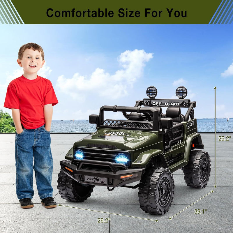 Remote Control Ride-On Truck with Spring Suspension for Kids Ages 3-8 Green Magic Cars 4