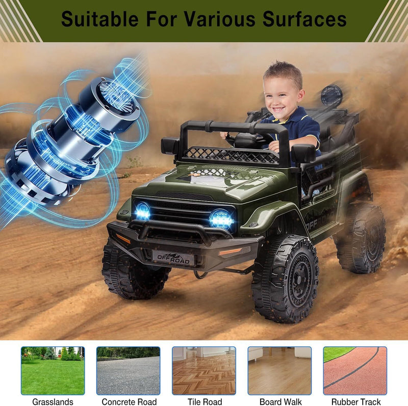 Remote Control Ride-On Truck with Spring Suspension for Kids Ages 3-8 Green Magic Cars 5