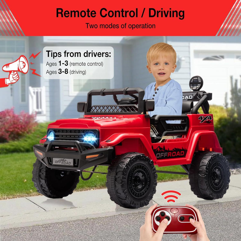 Remote Control Ride-On Truck with Spring Suspension for Kids Ages 3-8, Red Magic Cars 1