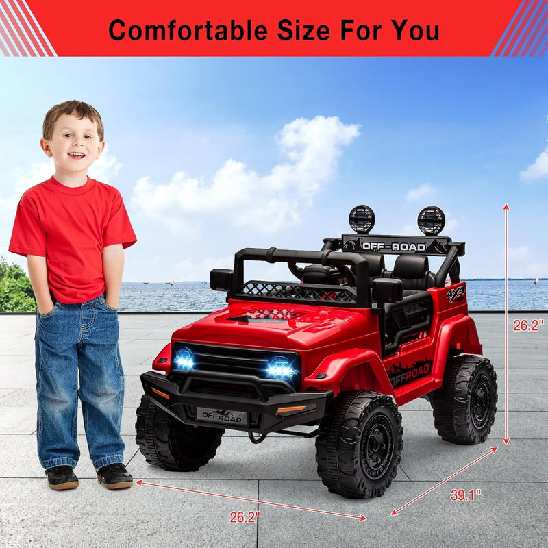 Remote Control Ride-On Truck with Spring Suspension for Kids Ages 3-8, Red Magic Cars 4