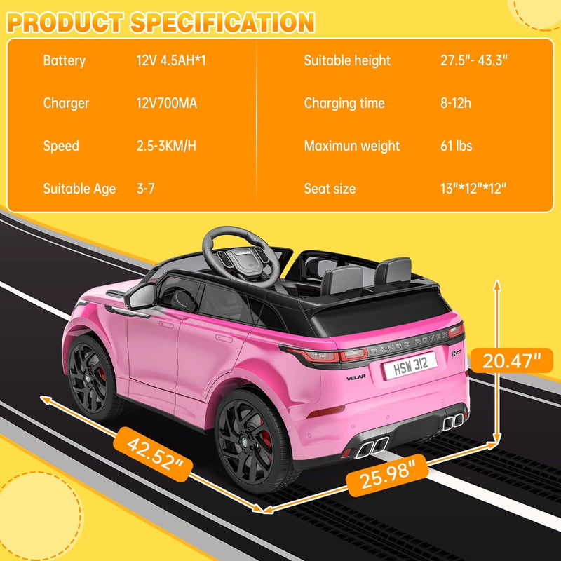 12V Licensed Land Rover Electric Ride-On Car for Kids Ages 4-8 Magic Cars 5