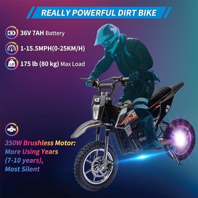 36V Battery-Powered Off-Road Dirt Bike for Kids with Headlight Magic Cars 4