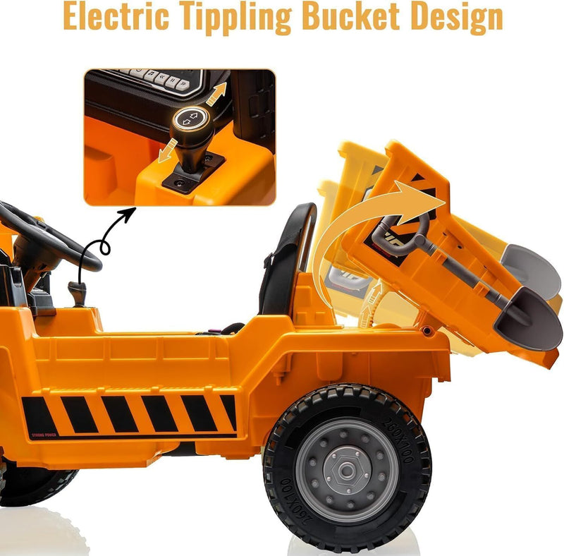12V Kids Electric Ride-On Dump Truck with 4 Wheels and Remote Control Magic Cars 15
