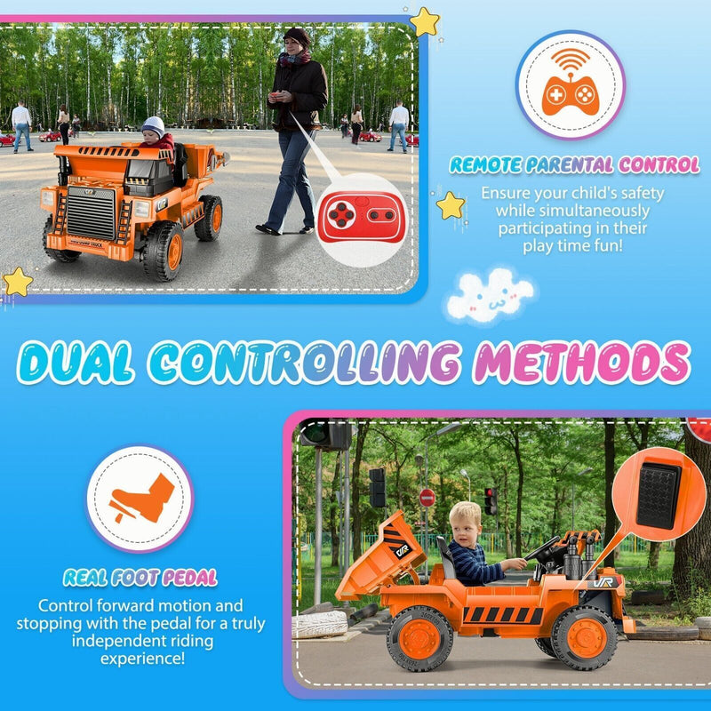 Electric Ride-On Kids Dump Truck with Remote Control and Functional Dump Bed Magic Cars 4