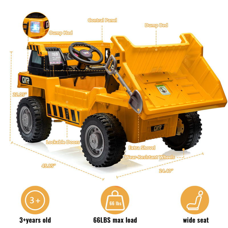 Electric Ride-On Dump Truck for Kids with Remote Control and Functional Dump Bed Magic Cars 12