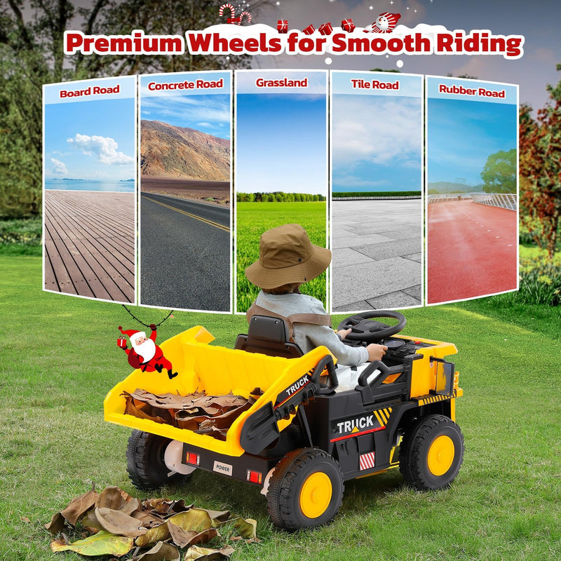 12V Ride-On Dump Truck Toy for Kids with Functional Dump Bed and Shovel Magic Cars 1