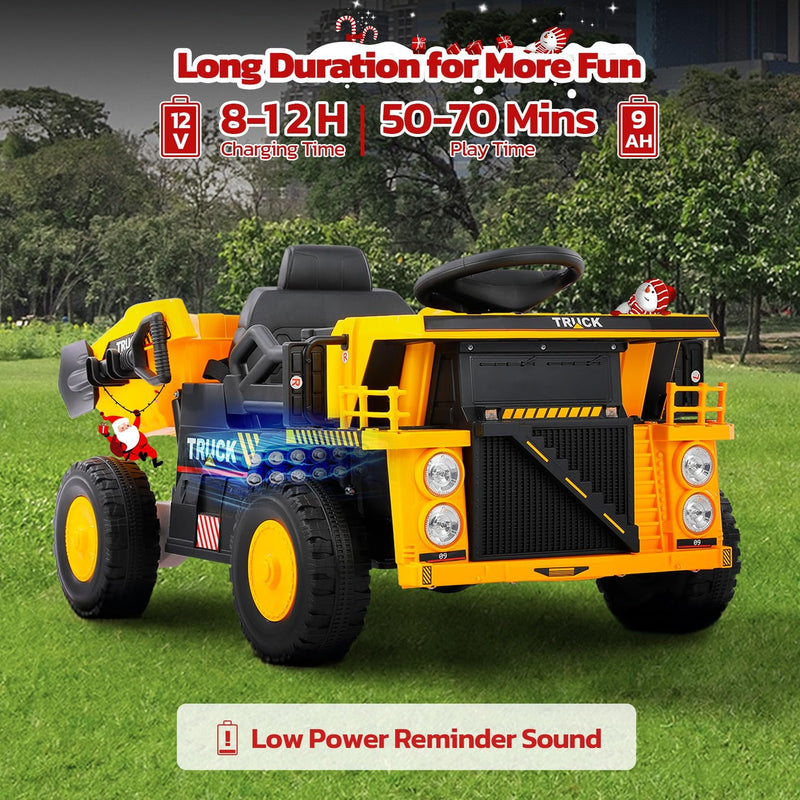 12V Ride-On Dump Truck Toy for Kids with Functional Dump Bed and Shovel Magic Cars 3
