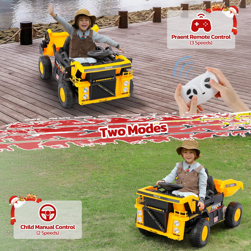 12V Ride-On Dump Truck Toy for Kids with Functional Dump Bed and Shovel Magic Cars 4