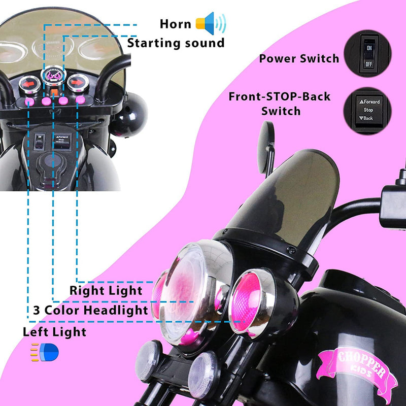 6V Rechargeable 3-Wheel Electric Ride-On Motorcycle for Kids with LED Headlights Magic Cars 1