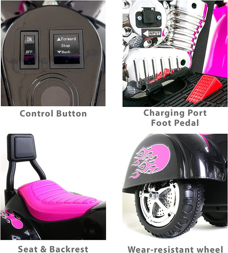 6V Rechargeable 3-Wheel Electric Ride-On Motorcycle for Kids with LED Headlights Magic Cars 7