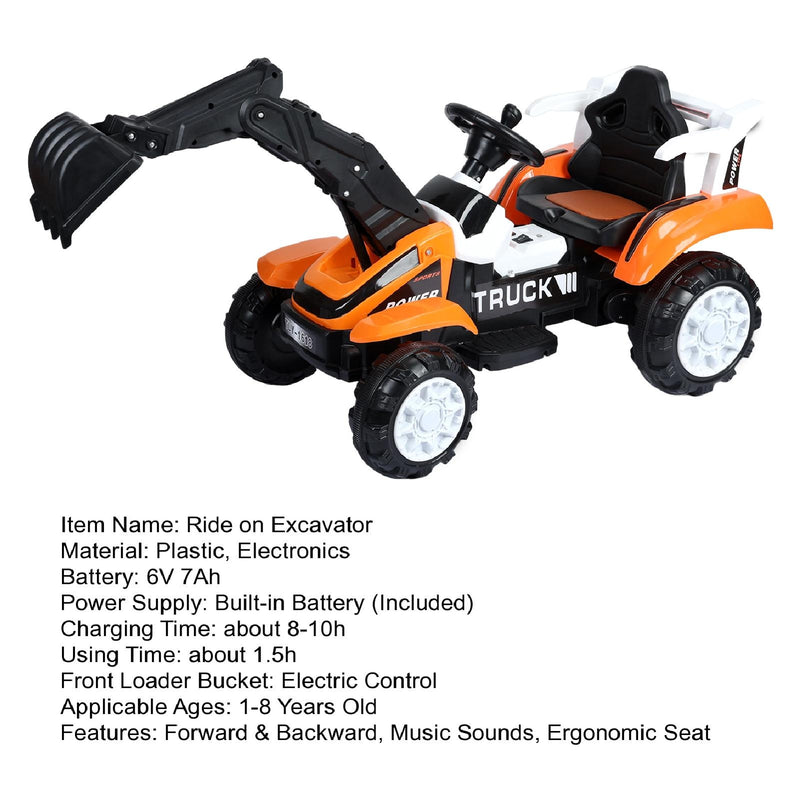 Electric Ride-On Excavator Digger with Motorized Arm and Music Sounds Construction Vehicle Magic Cars 13