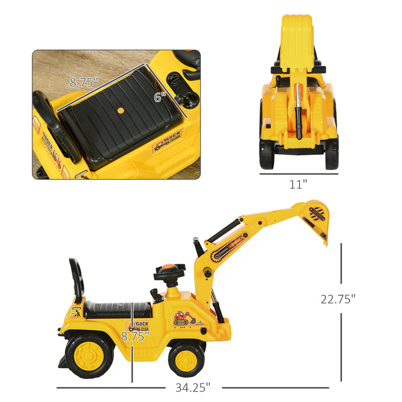 Kids Ride-On Excavator Truck with Pull Cart, Horn, and Under-Seat Storage Magic Cars 2