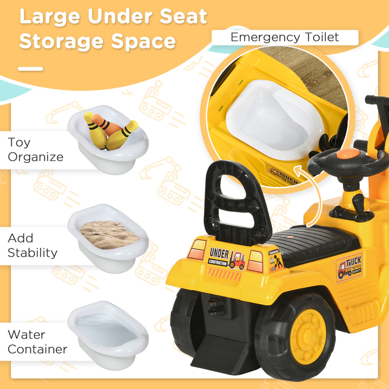 Kids Ride-On Excavator Truck with Pull Cart, Horn, and Under-Seat Storage Magic Cars 4