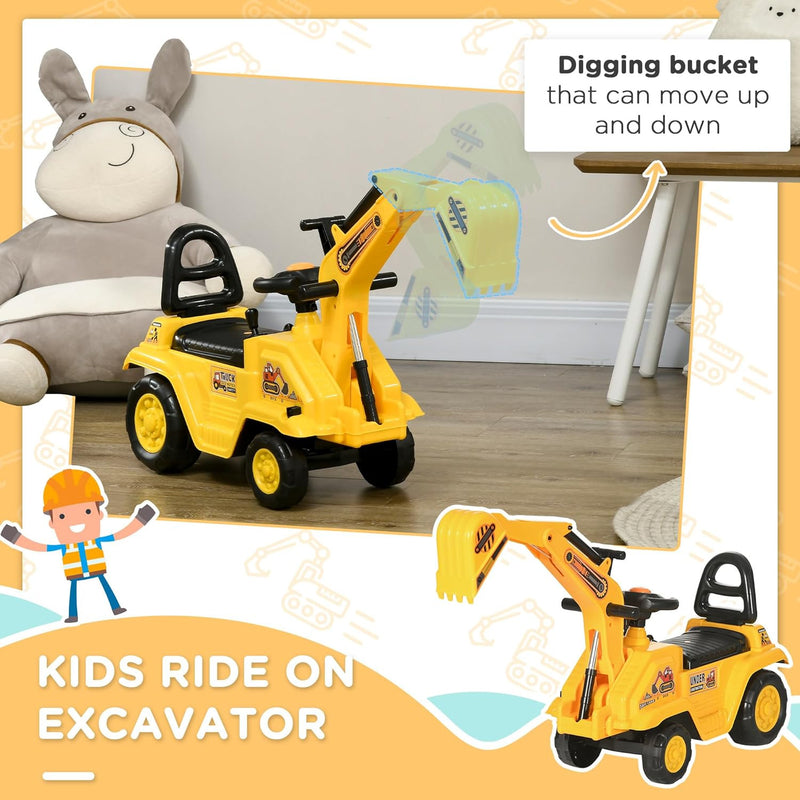 Kids Ride-On Excavator Truck with Pull Cart, Horn, and Under-Seat Storage Magic Cars 2